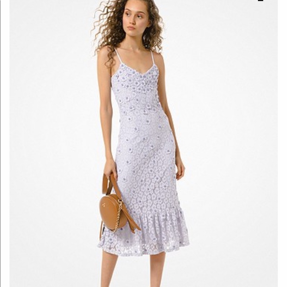 MICHAEL KORS embellished corded lace ruffle hem dress in lilac